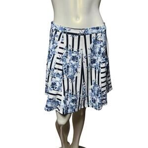 Romeo and Juliet Couture Blue Floral Striped A-Line Skirt Size M White Navy NWOT